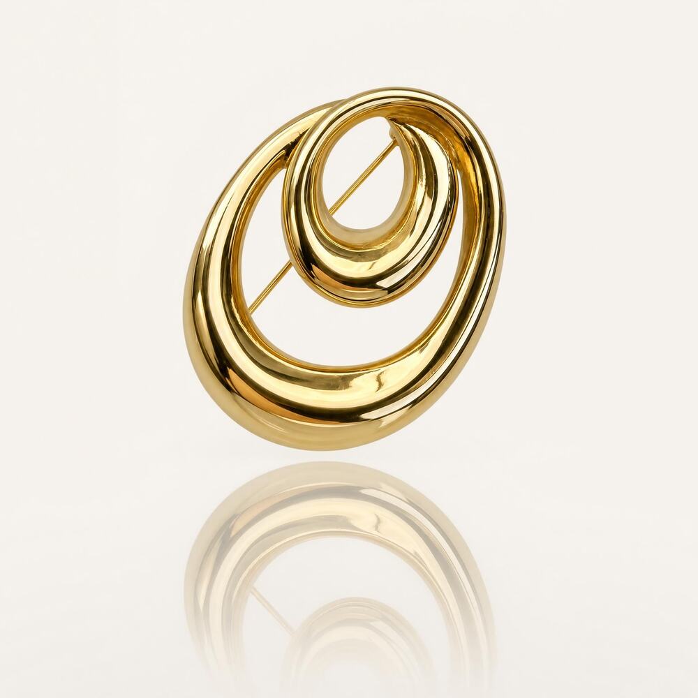 Vintage Monet Gold Tone Nested Oval Brooch Polished Abstract Concentric Hoop Pin